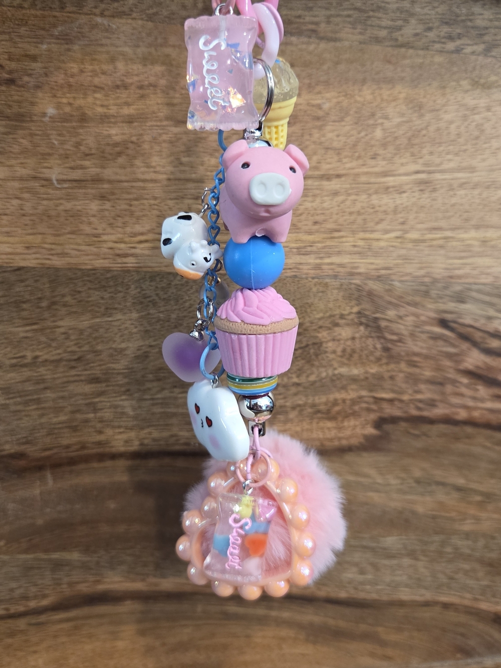 Cute Pink Pig & Cupcake Keychain Bag Charm